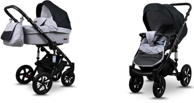 BabyLux® Kinderwagen 2in1 – SKY LARK - Silver Flex Black BLACK FRAME - Opklapbare Wandelwagen incl. Reiswieg, Multifunctionele Buggy Sportstoel - Combi-kinderwagen met Luiertas, Regenhoes, Klamboe, Bekerhouder, etc.