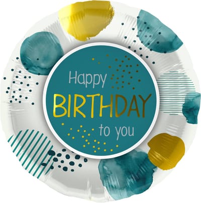 Folat - Folieballon Verjaardag Teal/Goud - 45 cm