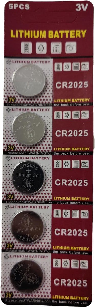 CR2025 Lithium Knoopcel Batterij 3V - Energiebron voor Kleine Elektronische Apparaten - Blister - 5 Stuks