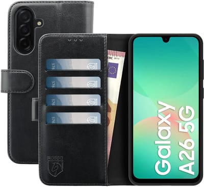 Rosso Element Geschikt voor Samsung Galaxy A26 | Wallet Book Case | Portemonnee Hoesje | 3 Pasjes | Magneetsluiting | Stand Functie | Zwart
