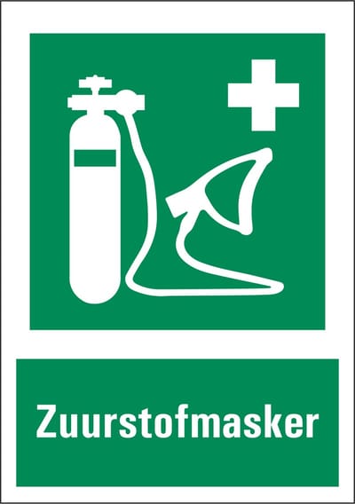 Zuurstofmasker sticker met teskt 210 x 297 mm
