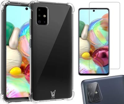 Hoesje geschikt voor Samsung Galaxy A71 - Transparant Shock Proof Case + Screen Protector + Camera Protector