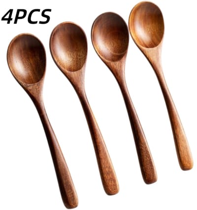 4 stuks-Lepel - Soeplepel - Eetlepel - Houten lepel - Lepel met lange steel - Bestek - Geschikt voor thuis en in restaurants - Eten serveren - Kruiden - Koffie roeren - Bruin - 18,5 x 4,2 cm