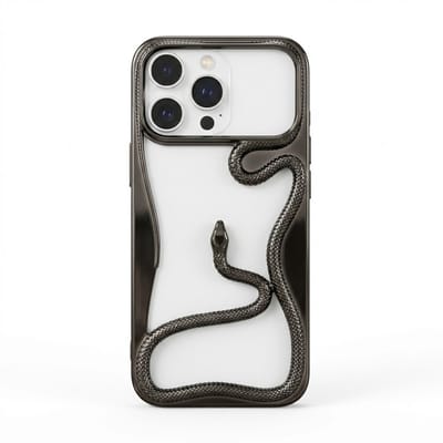 Zwart slang design telefoon hoesje geschikt voor iPhone 17 Pro dames en heren met 3D reliëf slang detail, zachte TPU backcover met electroplating rand en effen kleur afwerking
