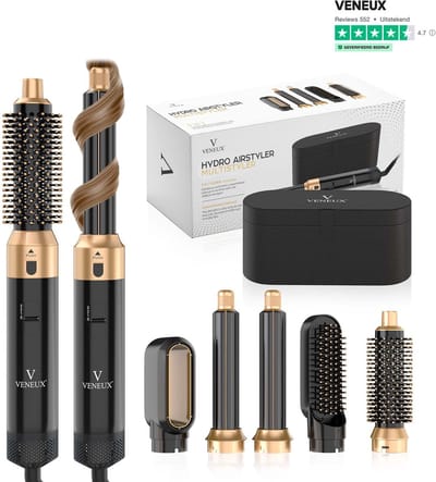 VENEUX® 5 in 1 Föhnborstel - Airstyler - Krulborstel - Multistyler - Diffuser Föhn - Zwart Goud