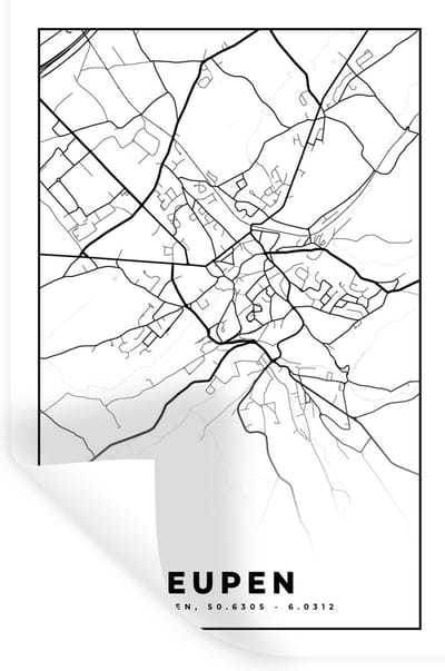 Muurstickers - Sticker Folie - België – Eupen – Stadskaart – Kaart – Zwart Wit – Plattegrond - 20x30 cm - Plakfolie - Muurstickers Kinderkamer - Zelfklevend Behang - Zelfklevend behangpapier - Stickerfolie