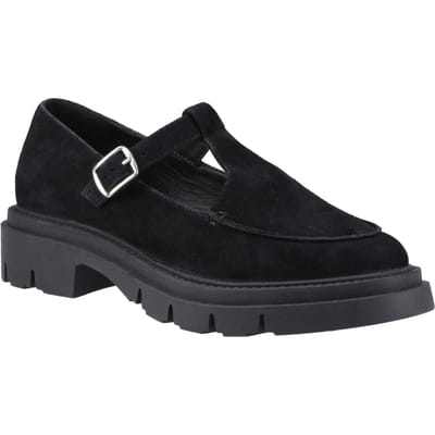 Hush Puppies Nella T-Bar Suède Dames Zwarte Schoenen