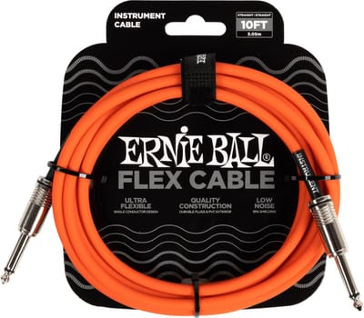 Ernie Ball Flex - Instrumentkabel - Jack Recht/Haaks - 3 Meter - Oranje - 95% Afscherming - PVC Mantel