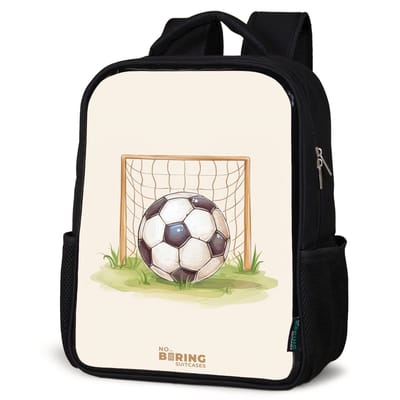NoBoringSuitcases.com® - Rugzak zwart - Schooltas jongen & meisje - Voetbal in een goal - Rugtas voor school - Boekentas kind - Schoolrugzak - Kinderrugzak