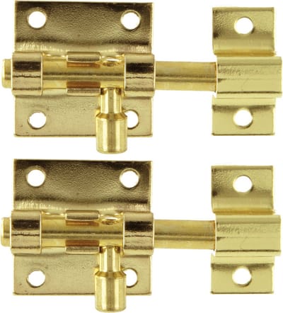 AMIG schuifslot/plaatgrendel - 2x - staal - 3 x 2.75 cm - met messing afgewerkt - deur - schutting - hek