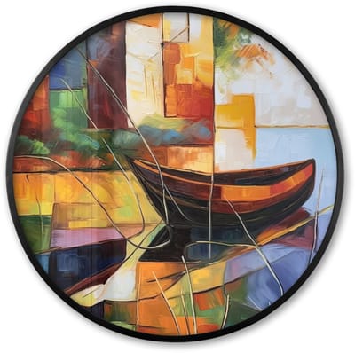 Poster in lijst Rond - Fotolijst 60x60 cm - Posters - Abstract - Kunst - Boot - Kleuren - Ronde posterlijst zwart - Decoratie - Wanddecoratie woonkamer - Muurdecoratie slaapkamer