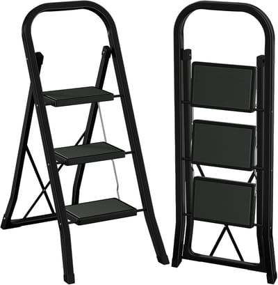 Stevige 3-Treden Opvouwbare Keukenladder - Extra Breed Antislip - Max. 150 kg