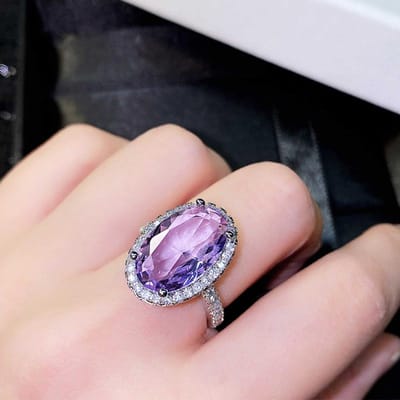 Huitan Prachtige Grote Ovale Paarse Zirkonia Ringen voor Vrouwen Huwelijksceremonie Feest Bruidsaccessoires Statement Sieraden Nieuw 10 black