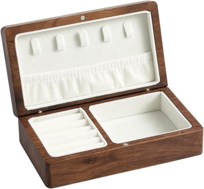 Houten Juwelendoos - Sieraden Opberger - Desktop Organisatie - Massief Walnoot Hout - 16.8 cm breed - Zwart