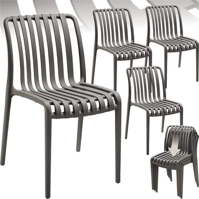 tectake® Set van 4 Tuinstoelen Alcudia - Antraciet - Kunststof Stoelen - Stapelbaar - Stoelen voor Tuin, Terras of Balkon - Weerbestendig en UV-bestendig - Draagkracht 120kg per Tuinstoel