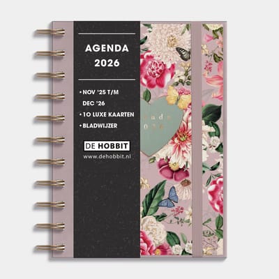 Hobbit - Ringband Agenda 2026 - Agenda A6 (14,8 x 11 cm) - Spiraal Agenda - 1 week op 2 pagina's - Flexibele Kaft - Brocante