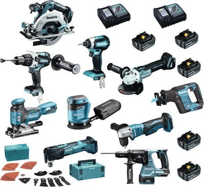 Makita - DLX1012TJ1 - 18V - 10-delige - combopack - DHP481 + DTD153 + DHR243 + DGA506 + DBO180 + DJV181 + DDA351 + DHS680 + DJR188 + DTM51 - 5x 5.0Ah - in 9x Mbox - trolley