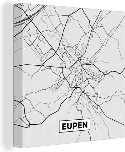 Canvas Schilderij België – Eupen – Stadskaart – Kaart – Zwart Wit – Plattegrond - 20x20 cm - Wanddecoratie