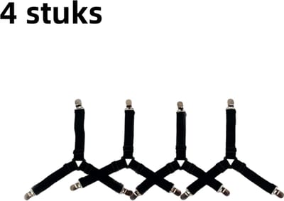 Set van 4 stuks - Verstelbare sluiting voor laken en dekbed - Clip voor tafelkleed en bankhoes - 3 clips - Zwart