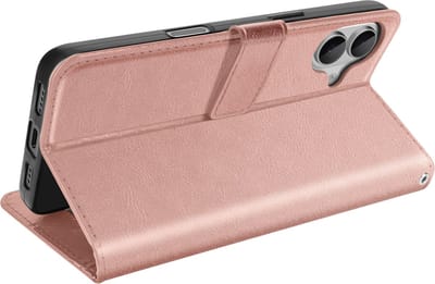 Mayaxess, Portemonnee hoesje Geschikt voor Apple iPhone 16 Plus met riempje, Champagneroze