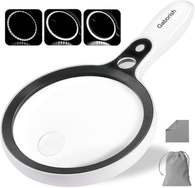 Vergrootglas met 37 LED-lampen, 10X 20X 45X Handheld Verlicht Vergrootglas voor Senioren met 3 Lichtmodi