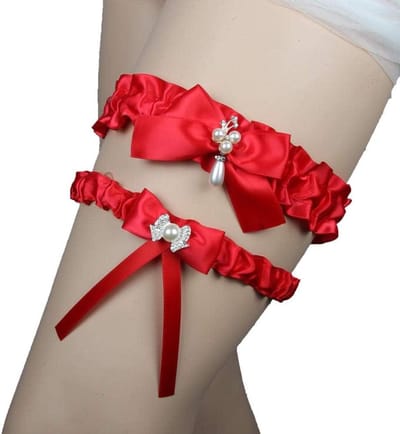 Bruiloft Kousenband - Bruidsaccessoire - Bruidsfeest - Satijnen Strik - One Size - Rood