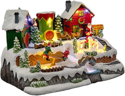 Feeric Lights & Christmas Kerstdorp kerst tafereel - elven dorp - met led verlichting, muziek en beweging - 31 x 19 x 20,5 cm
