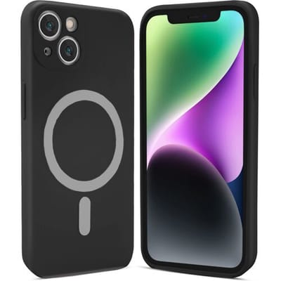 ShieldCase telefoonhoesje geschikt voor Apple iPhone 14 Magneet hoesje siliconen zijde - zwart - Backcover case - Shockproof hoesje - Zacht hoesje met oplaad ring