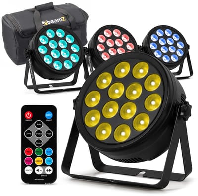 BeamZ set van 4 BCC165 LED PAR in flightbag - 14x 4W RGBAW-UV LED’s - Inclusief afstandsbediening