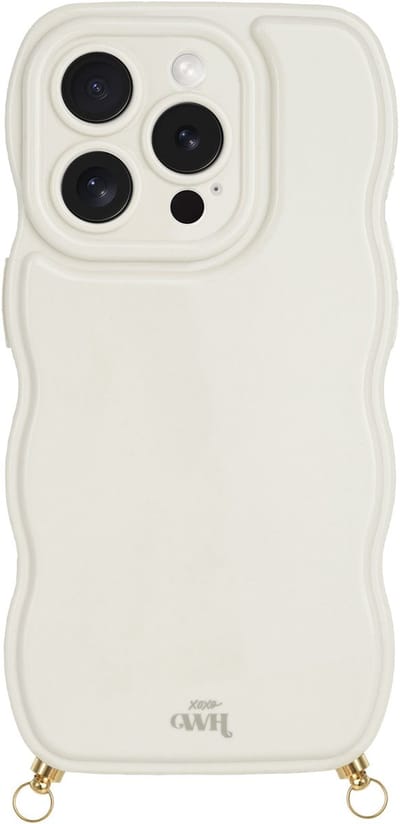 xoxo Wildhearts Glossy Wavy Cord Case Beige telefoonhoesje - Geschikt voor iPhone 13 Pro - Golvend hoesje geschikt voor telefoonkoord - Glimmende silicone case met golven - Vlekbestendig hoesje met haakjes - Beige / Crème