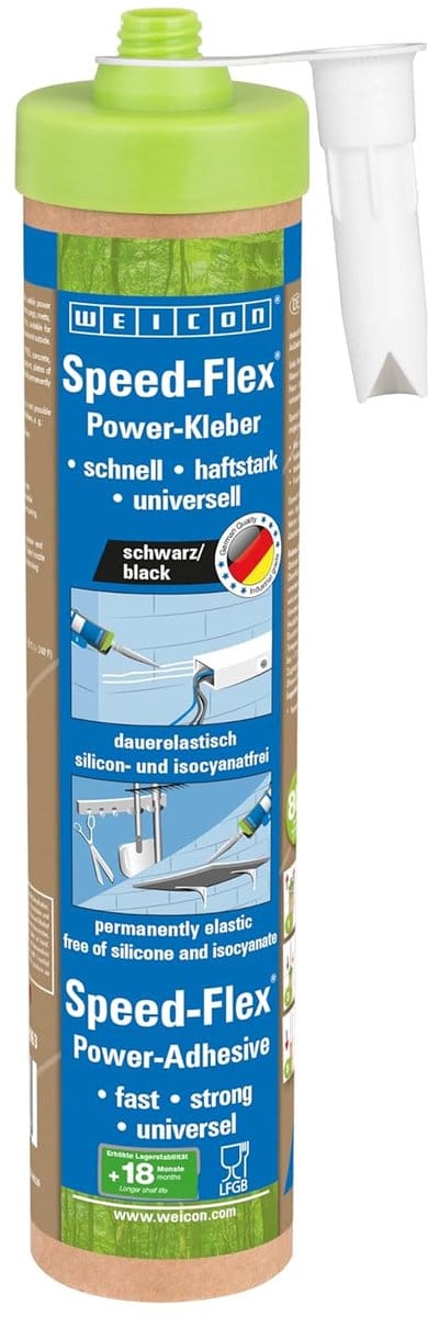 WEICON Green Tube Speed-Flex, 280 ml, zwart, Lijm en afdichtmiddel met hoge viscositeit en sterke aanvangshechting op basis van MS-polymeer