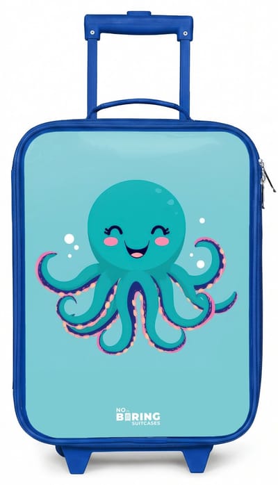 NoBoringSuitcases.com® - Kinderkoffer blauw - Kindertrolley jongen - Octopus - Water - Blauw - Koffer kind lichtgewicht - Reiskoffer trolley voor kinderen - Koffertje met lichtgevende wieltjes - Rolkoffer