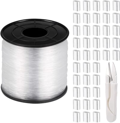 JHUBERS- Visdraad 0,6 mm - Nylon Draad Transparant - Kralen - Aluminium Krimphulzen - Schaar - 200 m Lengte - Nylondraad
