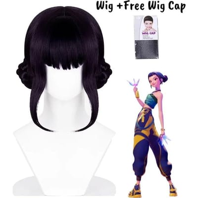 Een Film Cosplay Pruik Mira Rumi Zoe Demon Paars Zwart Rood Lang Haar Hittebestendig Synthetische Pruiken One Size black