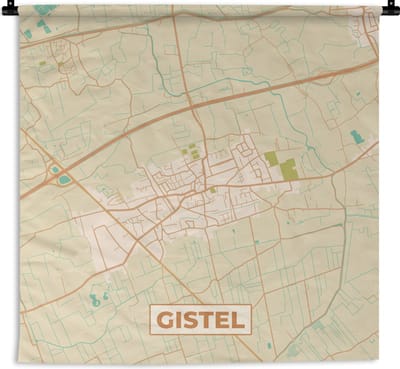 Wandkleed - Wanddoek - Vintage - Kaart - Plattegrond - Gistel - Stadskaart - 180x180 cm - Wandtapijt