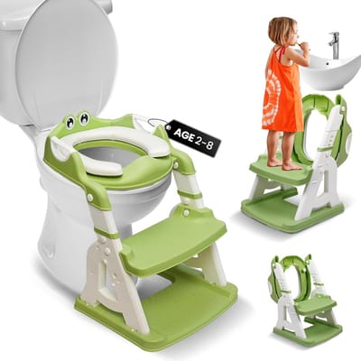 2-in-1 Gewatteerd Potje met Ladder en Opvouwbare Toiletbril voor Peuters