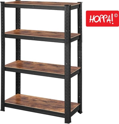 Hoppa! Magazijnstelling & Opbergrek – 80 × 41 × 161 cm, tot 545 kg belastbaar – bruin/zwart