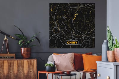 Muurstickers - Sticker Folie - goud - Plattegrond - Chiny - Stadskaart - Kaart - 100x100 cm - Plakfolie - Muurstickers Kinderkamer - Zelfklevend Behang XXL - Zelfklevend behangpapier - Stickerfolie