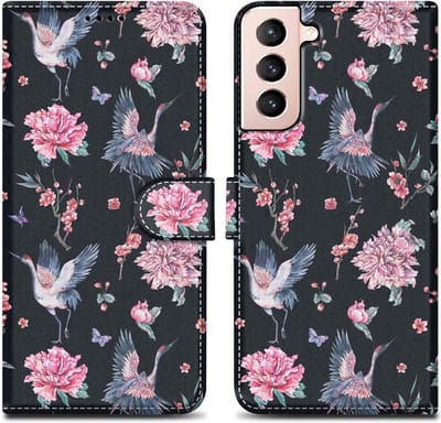 Cadorabo Hoesje geschikt voor Samsung Galaxy S21 PLUS - Design Kraan & Bloemen No. 9 - Beschermhoes Case Cover met magnetische sluiting, standaardfunctie en kaartvakje