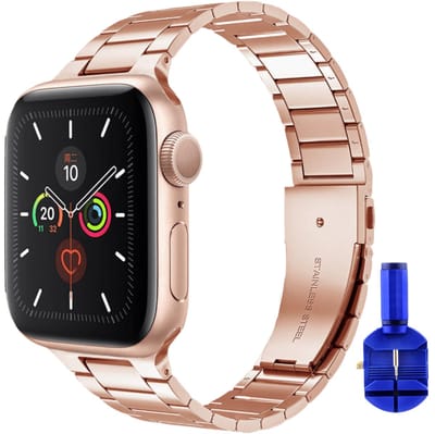 By Qubix - Geschikt voor Apple Watch bandje - Stalen schakelband - Champagne goud - Geschikt voor Apple Watch 38mm / 40mm / 41mm / 42mm - stalen bandje