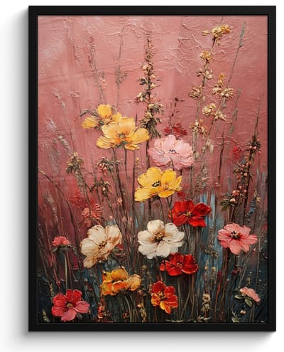 Poster in lijst - Fotolijst 50x70 cm - Posters - Bloemenboeket - Fijne details - Roze - Posterlijst zwart - Decoratie - Wanddecoratie woonkamer - Muurdecoratie slaapkamer