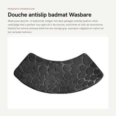 Dailygoods- Douchemat Antislip - Wasbare Gebogen Douchemat - Badmat voor Badkamer - 30 x 60 x 100 cm - Zacht en Absorberend