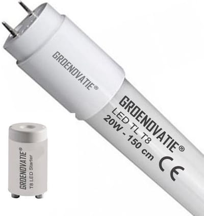 Groenovatie LED TL T8 Buis - 20W - 150cm - 2500 Lumen - Glas - 830 Warm Wit - Incl. Starter