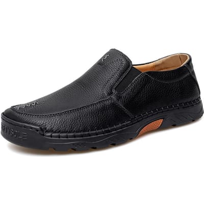 Lente en Herfst Heren Trendy Schoenen Nieuwe Jeugd Casual Leren Schoenen Echt Leer Zakelijk Dagelijks Brits Eerste Laag Koeienhuid Luie Schoenen 47 zwart