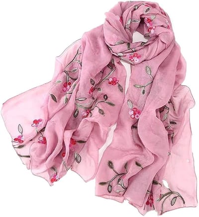 Zijden sjaal voor dames, kleurrijke bloemenprint, grote sjaal, ultralicht, ademend en elegant - roze