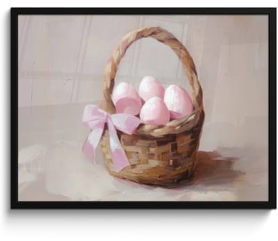 Poster in lijst - Fotolijst 70x50 cm - Posters - Mand - Eieren - Roze - Posterlijst zwart - Decoratie - Wanddecoratie woonkamer - Muurdecoratie slaapkamer