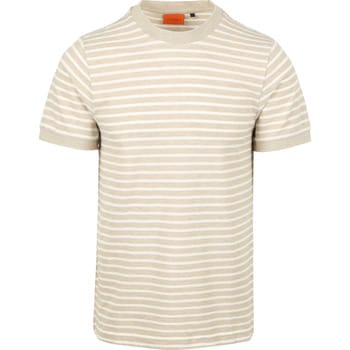 Suitable T-shirt Isaac Stripe Piqué Pebble - Maat L - Heren - Casual T-shirts