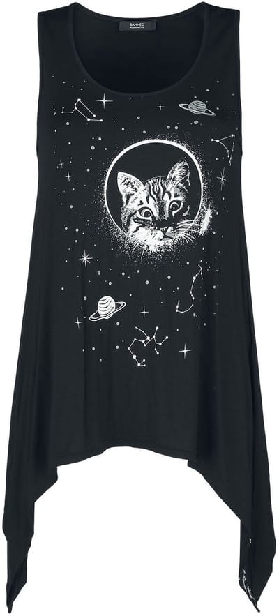 Banned Space Cat Top Top zwart 3XL Viscose Dames - Gothic, Punk, Rock wear