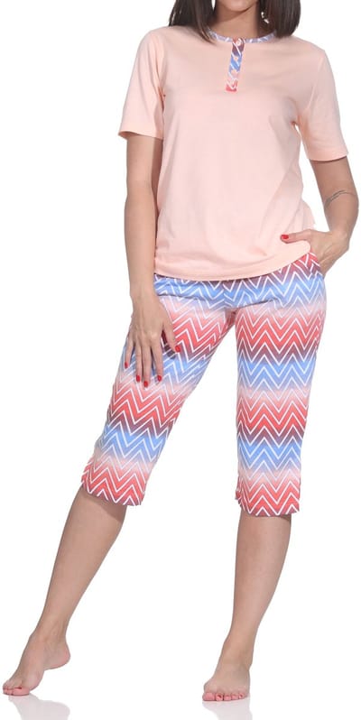 Normann dames capri-pyjama met korte mouwen – modern zigzagdesign – ook in grote maten