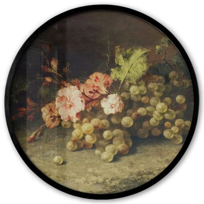 Poster in lijst Rond - Fotolijst 40x40 cm - Posters - Fruit - Stilleven met druiven - Oude meesters - Ronde posterlijst zwart - Decoratie - Wanddecoratie woonkamer - Muurdecoratie slaapkamer